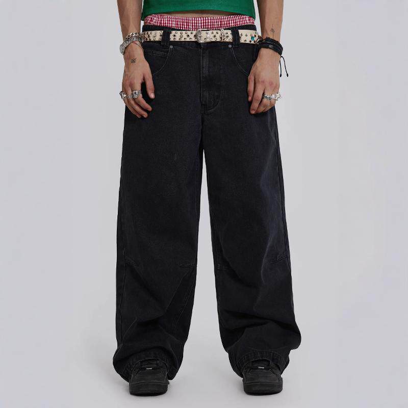 现货Jaded London Washed Black Razor Jeans美式复古褶皱牛仔裤-淘宝