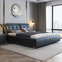 Real leather bed light extravagant modern minimalist small family type Double beds 1 8 m master bedroom large bed net red soft bag bed wedding bed