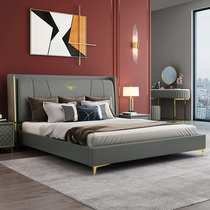 Light Extravagant Genuine Leather Bed Modern Minima Small Household Type Double Bed 1 8 m Master Bedroom Large Bed Net Red Soft Bag Bed Wedding Bed