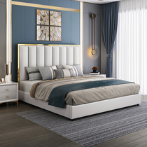 Light extravagant genuine leather bed modern minimalist small family type double bed 1 8 m master bedroom with double storage wedding bed big bed
