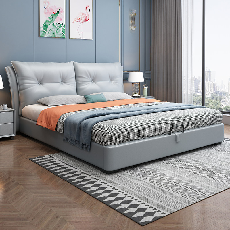 Real leather bed master bedroom with wedding bed modern minimalist multifunction Eurostyle 1 5 m Double beds 1 8 m Air pressure Soft leather bed