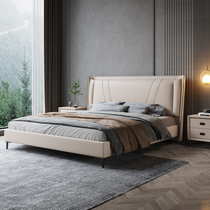 Italian Minimalist Leather Bed Modern Minima Genuine Leather Bed Light Lavish Double Bed 1 8 m Main Sleeper Nordic Small Family Type Wedding Bed