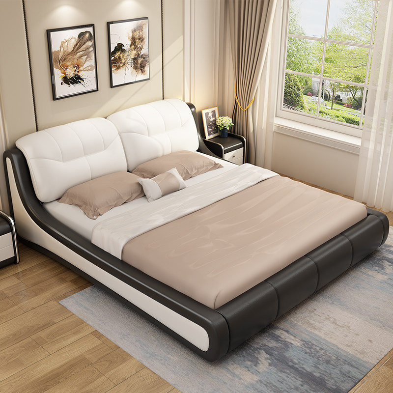 Real leather bed 1 8 m double bed modern minimalist bedroom with wedding bed 1 5 m European style leather art bed linen bed tatami