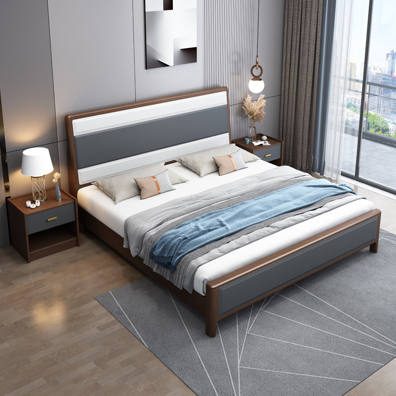 Solid wood bed master bedroom modern minimalist 1 8 meters double bed 1 5 Italian light luxury storage light luxury wedding bed storage queen bed