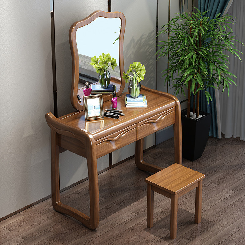 Hupeach Wood Solid Wood Makeup Bench Brief Modern New Chinese Economy Type Mirror Stool Bedroom Combo Furniture
