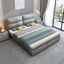 Real leather bed master bedroom with wedding bed modern minimalist multifunction Eurostyle 1 5 m double bed 1 8 m air pressure light lavish leather bed