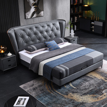 Italian Minimalist Genuine Leather Bed Double Bed 1 8 m Master Wollying Nordic Light Luxurious Leather Art Bed Modern Minima Storage Wedding Bed