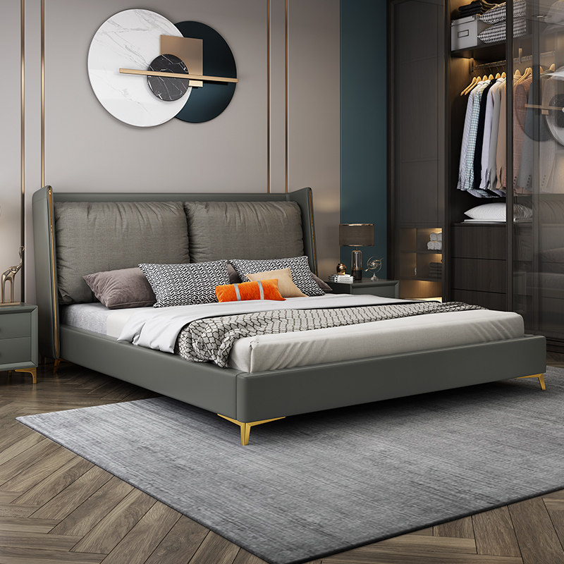 Italian minimalist bed leather bed 1 8 double master bedroom king bed modern minimalist leather bed light luxury wind soft bed 1 5 meters