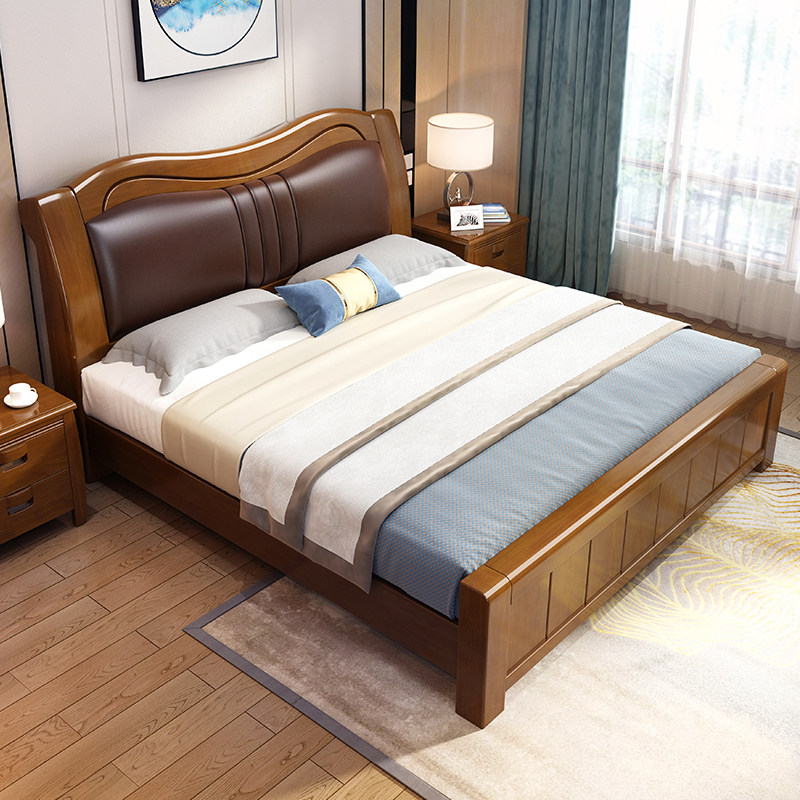 Solid wood beds 1 8m double bed modern minimal wedding bed master bedroom 1 5 m single person to accommodate bed Chinese soft bag bed