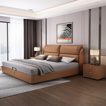 Real Leather Bed Nordic Main Sleeper bed 1 8 m Double beds Modern minimalist Leather Bed Soft Bag Large Bed Bedroom Light Lavish Bed