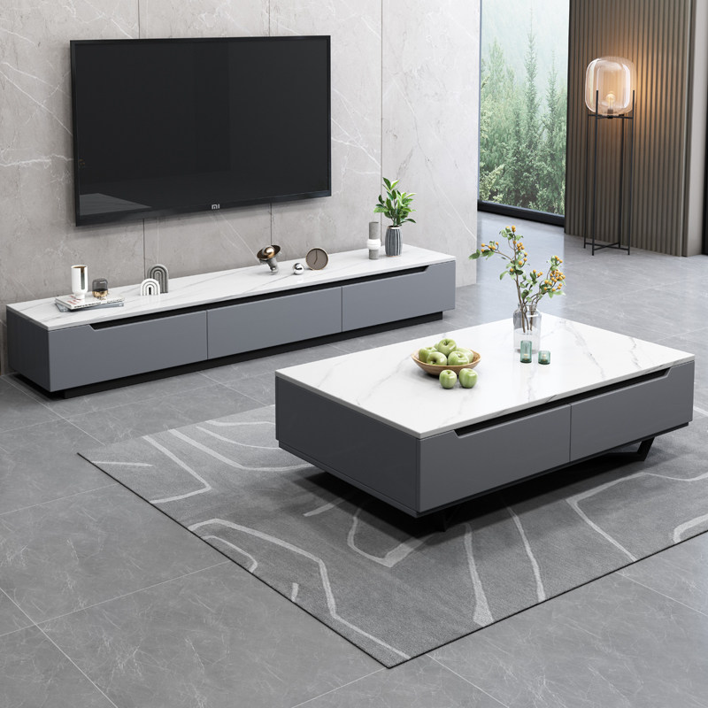 Ideolar minimalist rock plate TV cabinet tea table combination modern minimalist living-room light lavish small family type full solid wood floor cabinet