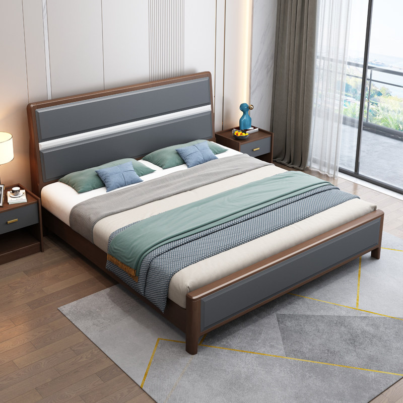 Italian light luxury solid wood bed master bedroom modern simplicity 1 8m double bed 1 5m single master bedroom marriage bed storage big bed