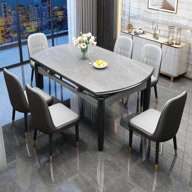 Will-style Light Lavish Rockboard Dining Table And Chairs Combined Modern Minima Household Small Household Type Telescopic Folding Folding Dual-use Eating Table