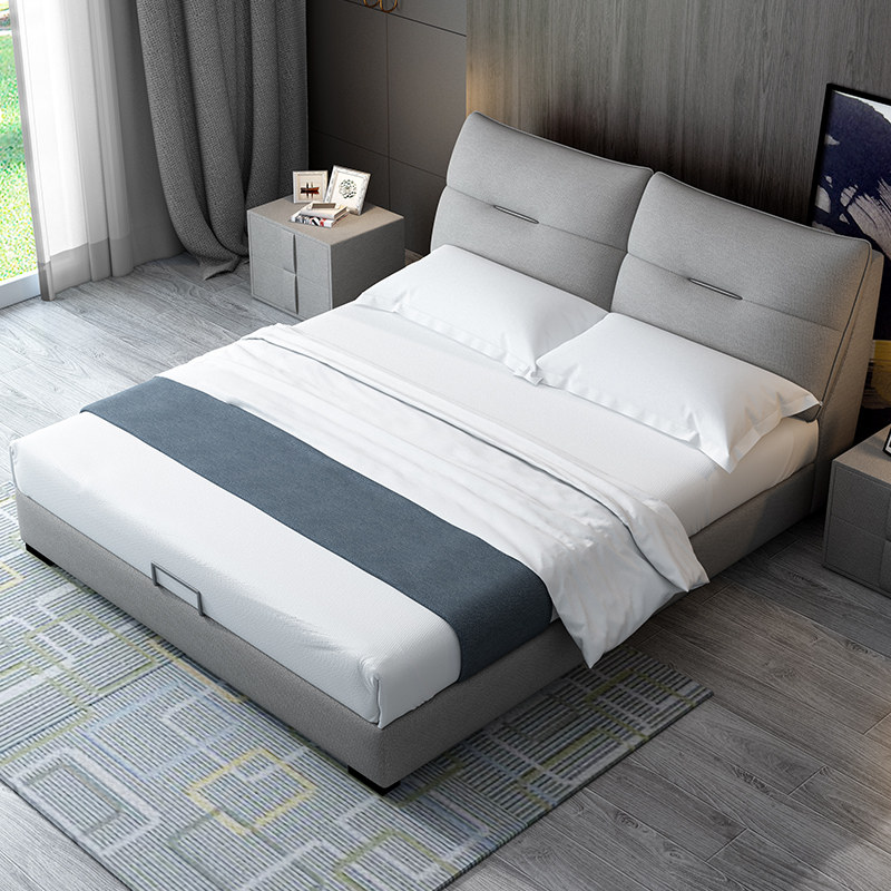 Bed master bedroom 1 8 m Double genuine leather bed modern minimalist wedding bed 1 5 m European style tatami Multi-functional cloth art bed