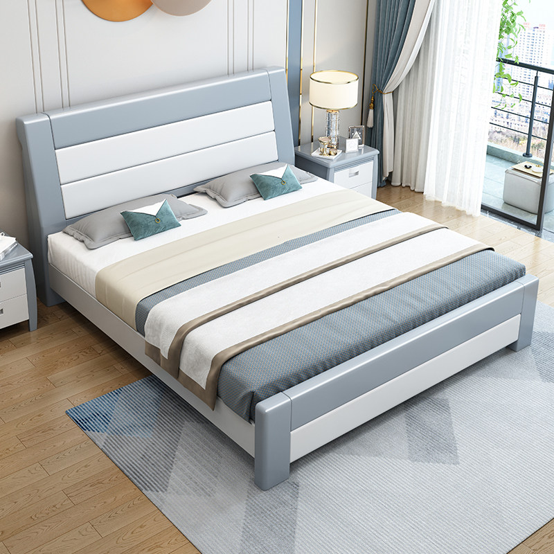 Solid wood bed 1 8 m double bed master bedroom with modern minimalist wedding bed grey white parquet with large bed bedroom 1 5 m contained bed
