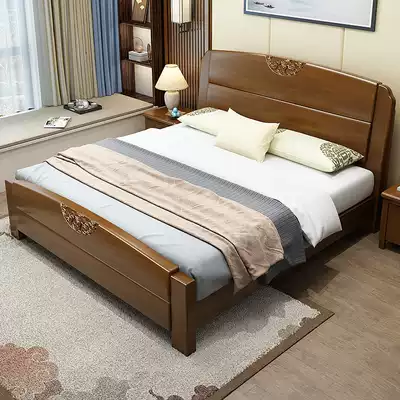 Solid wood bed Master Bedroom 1 8 meters New Chinese double bed economy modern simple 1 5 meters single storage high box bed