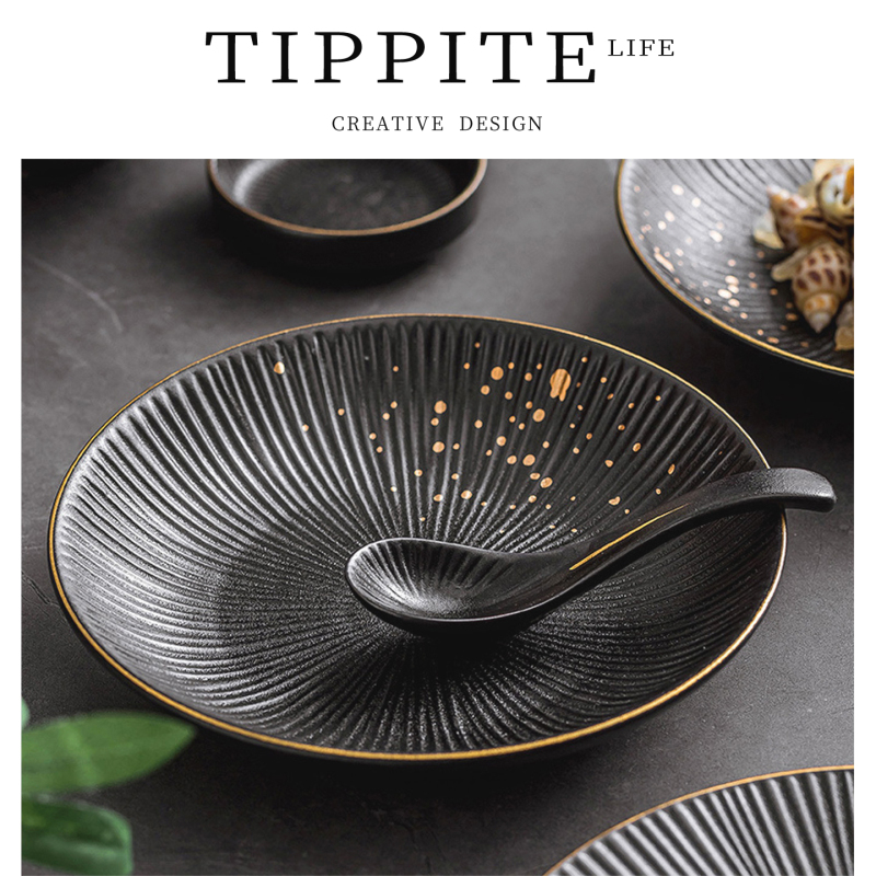 Tippite Kitchen Ceramic Household Dinnerware Set, Black Plates and Dishes with Outstanding Texture and Fine Craftsmanship | Skirt Tippite Kitchen Ceramic Household Dinnerware Set, Black Plates and Dishes with Outstanding Texture and Fine Craftsmanship | Skirt