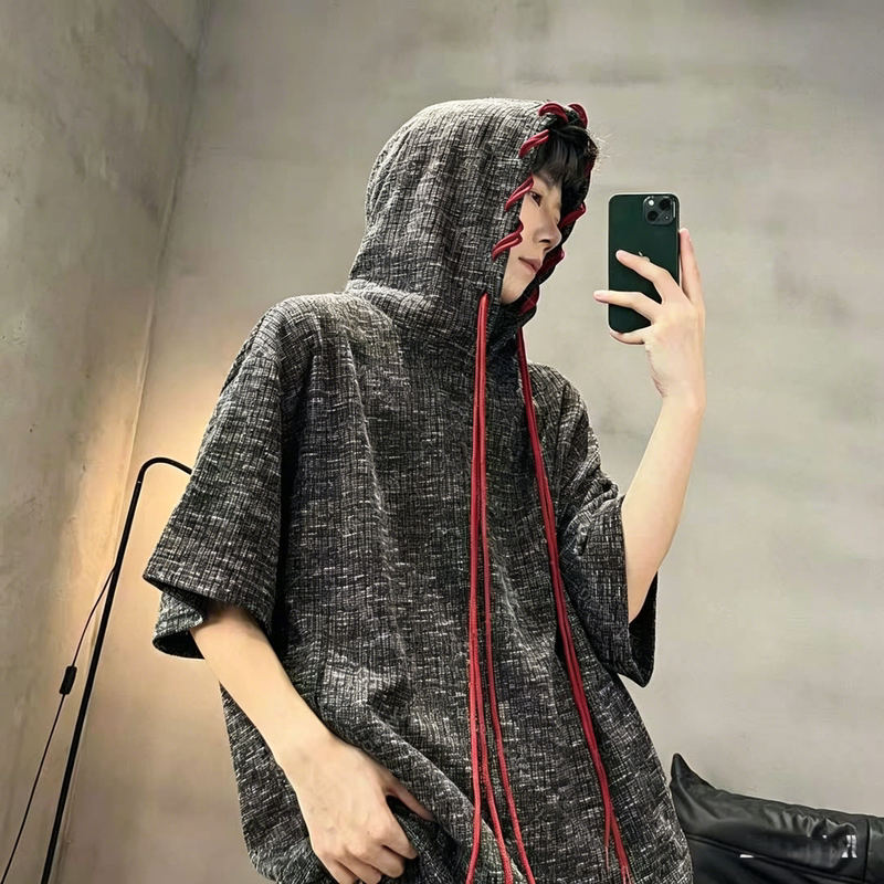 Summer New Hooded Short-Sleeved T-Shirt for Men, American Style Loose Casual Thin Trendy Brand Sports Short-Sleeved Top