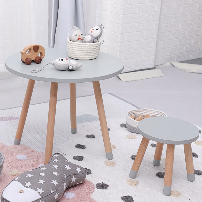 ins baby round table writing drawing Home Wooden stool round kindergarten table and chair children round table