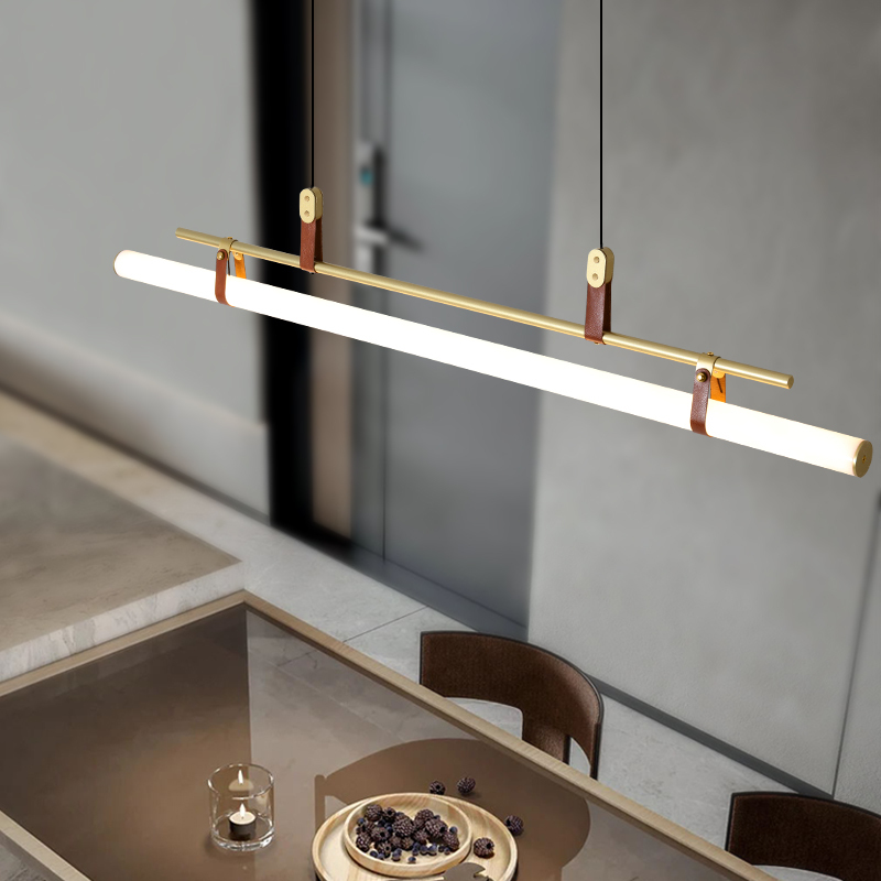 Leather Vintage Restaurant Chandelier 2023 New Model Long Dining Table Lamp Minimalist Linear Bar Counter Lamp Retro Tea Room Chandelier