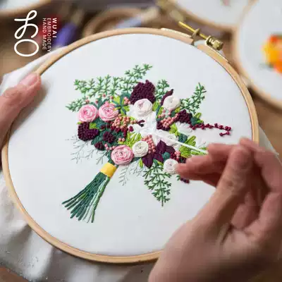 Original design new embroidery diy fabric material bag bouquet three-dimensional handmade beginner silk belt embroidery 3D send embroidery stretch