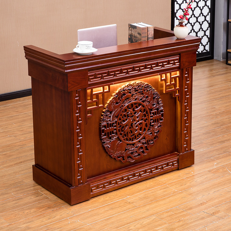 New Chinese bar Counter Collection Silver Counter Retro Solid Wood Tea Building Noodle House Yoga Hall Reception Desk Wellness Hall Front Desk Counter