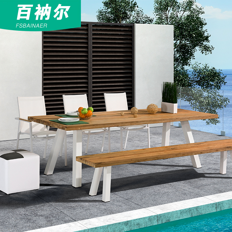 100 Castle Outdoor Dining Table And Chairs Patio Solid Wood Furniture Modern Villa Garden Grapefruit Wood Casual Seats One Table Six Chairs
