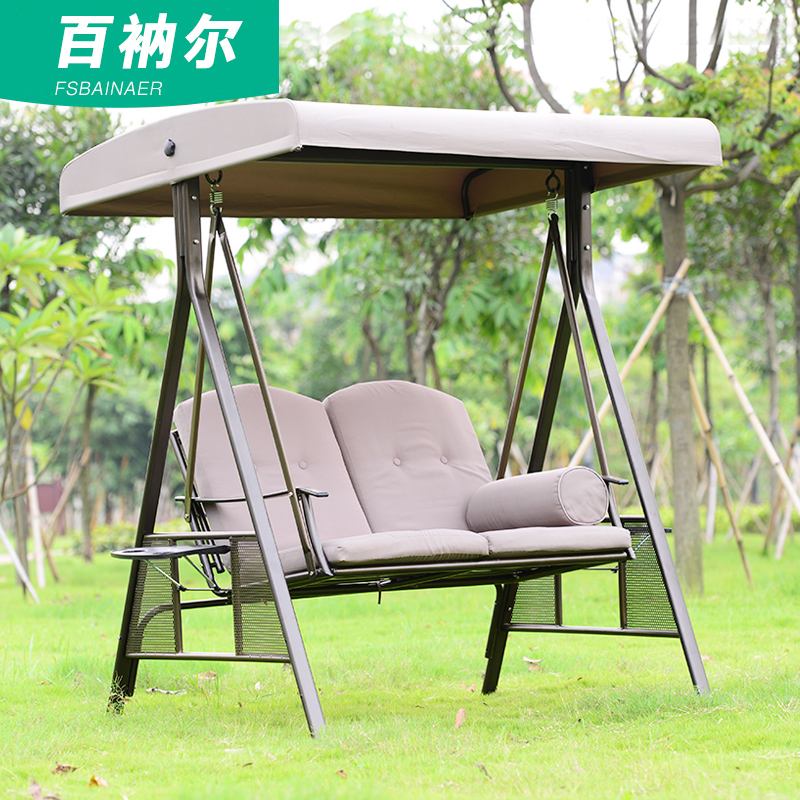 Outdoor swing hanging chair double garden garden iron three-person rocking chair simple leisure balcony adult outdoor hammock