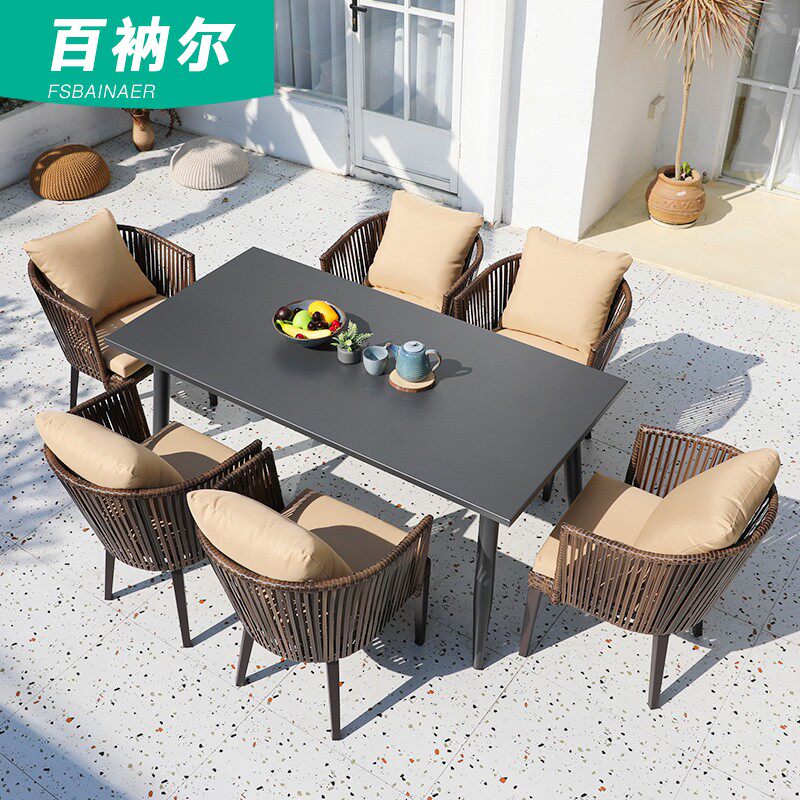 Rattan Outdoor Table and Chair Garden Garden Waterproof Sunscreen Balcony Rattan Chair Outdoor Terrace Cafe Leisure Braided Chair