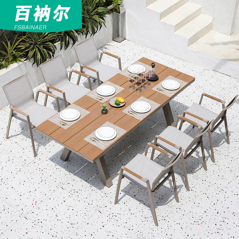 Outdoor table and table Villa Courtyard Casual Dining Table Embalming Wood Outdoor Garden Arranged Terrace Yard Big Long Table Combinations