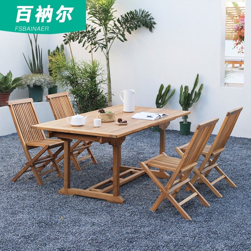 印尼柚木户外桌椅庭院别墅花园实木长桌折叠室外露台休闲桌椅带伞:这才是真正的“松弛感”神器!-桌椅套件-淘宝好物网