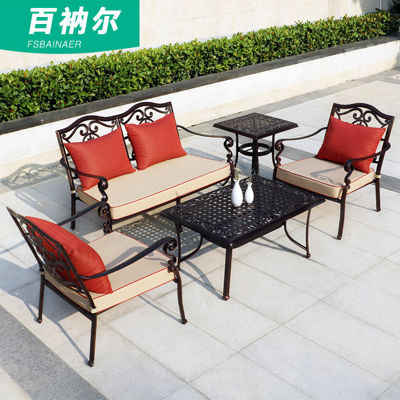 Bainaer Cast Aluminum Outdoor Sofa European Courtyard Garden Double Iron Sofa Villa Balcony Coffee Table Combination