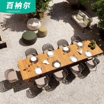Teak outdoor table and table rattan chair embalming wood Nordic rattan furniture Balcony Chair Garden Patio Solid Wood Table Composition