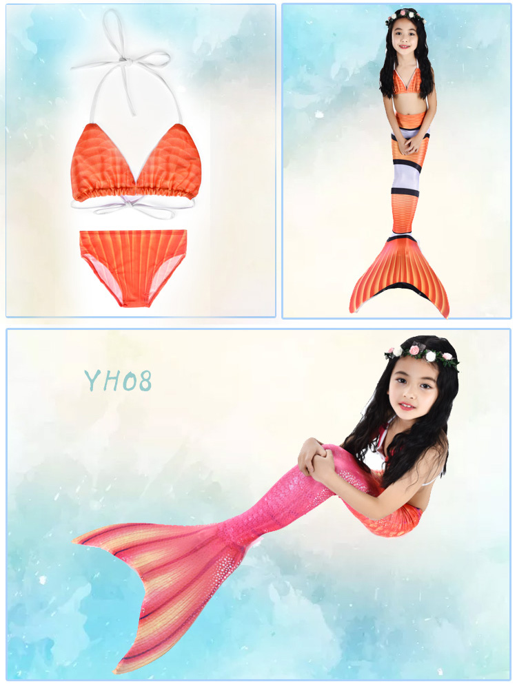 Trẻ em của nàng tiên cá áo tắm nàng tiên cá đuôi cô gái mermaid costume swimwear ba mảnh có thể được trang bị mắt cá chân