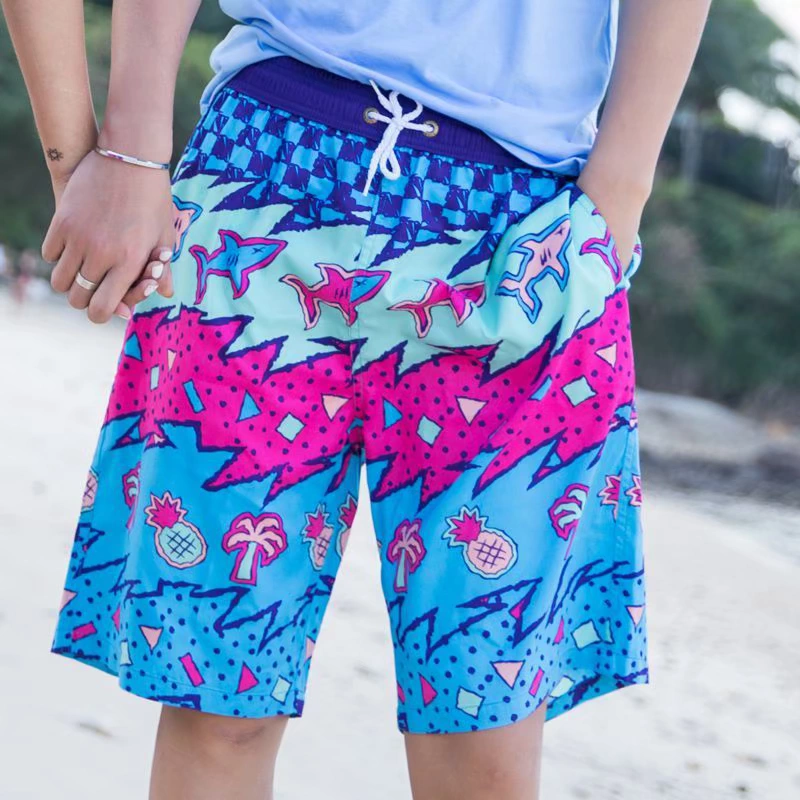 Thanh niên sọc plus size quần tây nam mỏng, quần đi biển, ống rộng phiên bản Hàn Quốc và trang phục cặp đôi hợp thời trang của nam giới béo - Quần bãi biển