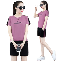 Pure cotton casual sports short-sleeved shorts suit for women 2024 summer Korean version fashionable slimming home wear two-piece set