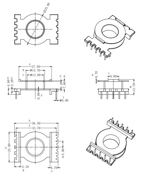 POT3314 transformer core skeleton single sink vertical 5 5 tape ten sets of a pack