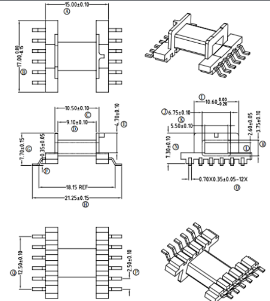 EFD15 transformer magnetic core skeleton horizontal patch 6 6 copper wire adhesive tape