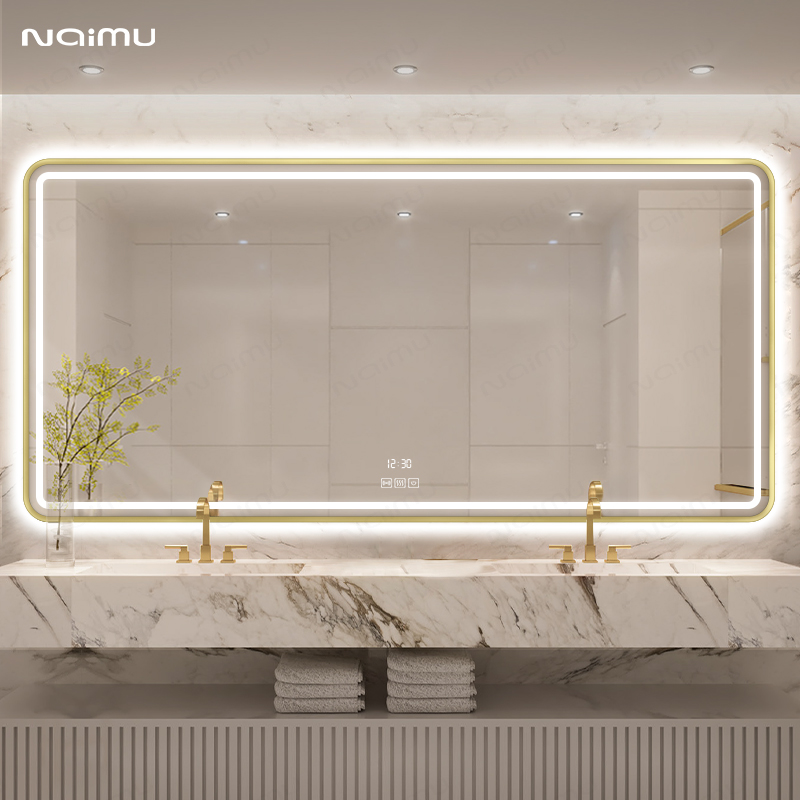 Smart Mirror Light Luxury with Frame Bathroom Wall Wall Bathroom Wall Bathroom with Light Cosmetic Mirror LED Bathroom Mirror