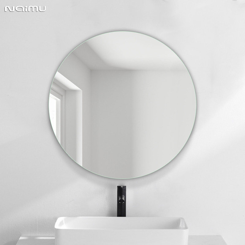 Simple borderless bathroom mirror bathroom toilet mirror wall hanging wall washstand round mirror paste free punching