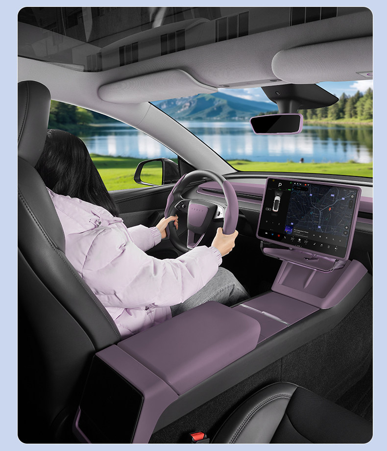 Suitable for Tesla's New Model 3/Y/Yl Center Console Dashboard Foggy Purple Interior Film Modification Accessories