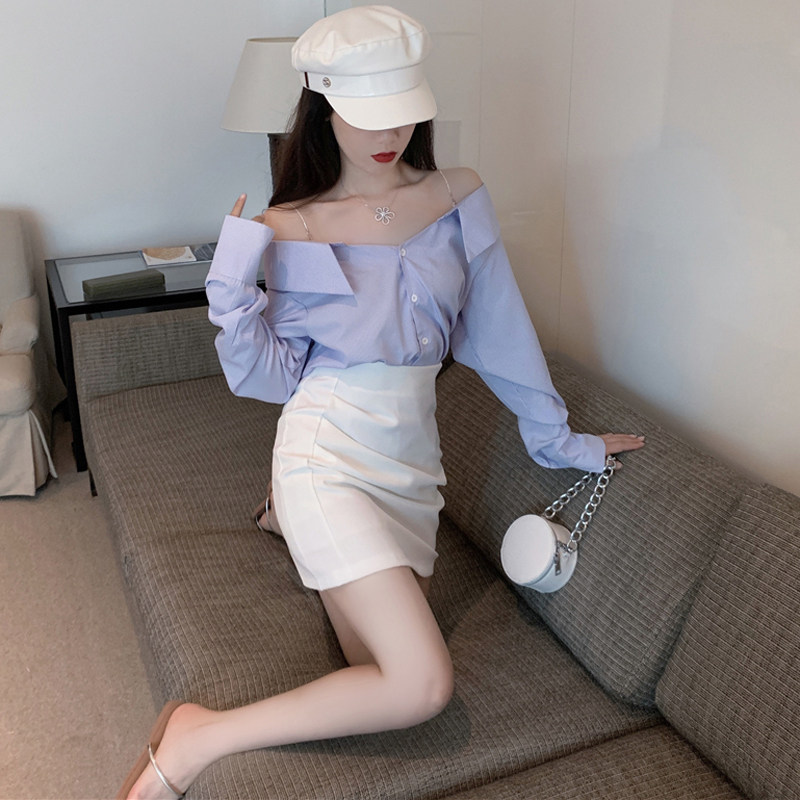 2021 New Korean version Design sense Two sets of small crowdlined shirts Sexy wrap Hip Short Skirt Suit Spring Summer