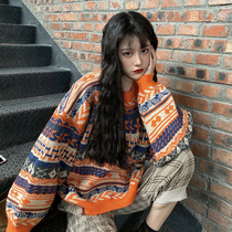 Big code autumn and winter 2021 new micro-fat wearing a loose display slim and less lazy wind Inron jacquard sweater-knitted sweatshirt