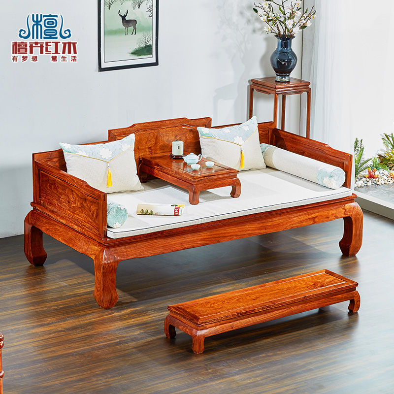 Mahogany lohan bed solid wood sofa bed new Chinese kang bed rosewood antique furniture hedgehog rosewood lohan sofa