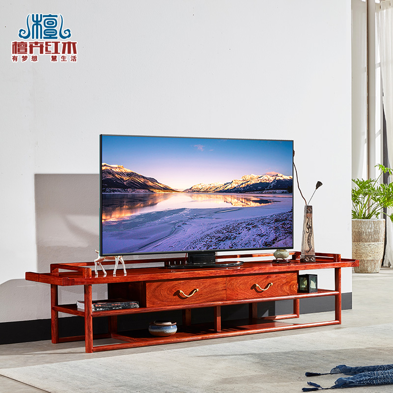 Red Wood TV Cabinet New Chinese Style Hedgehog Purple Sandalwood Mailed Door Cabinet Ground Cabinet TV Cabinet Yellow Flower Pear Solid Wood Lockers Combine