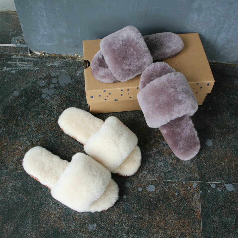 Spring and Autumn Henan Thickened Sheepskin Integrated Cotton Slippers  Japanese Style Simple Home Versatile Warm Comfortable Flat-Soled