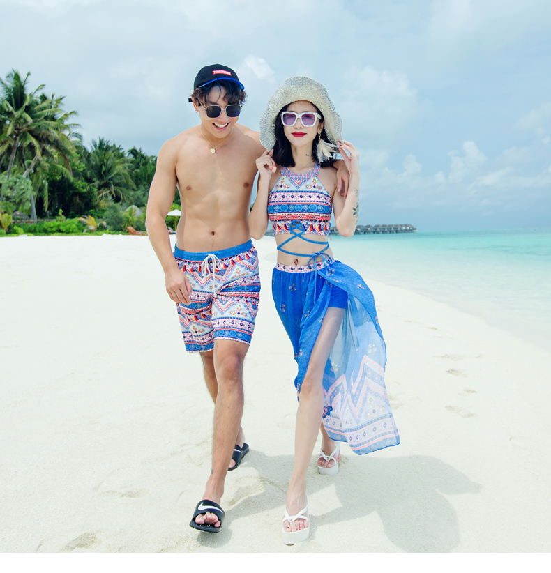 Đồ bơi đôi nữ 2018 bikini mới ba mảnh thời trang gợi cảm ngày lễ quần nam đi biển quần bơi - Vài đồ bơi đồ biển cặp	