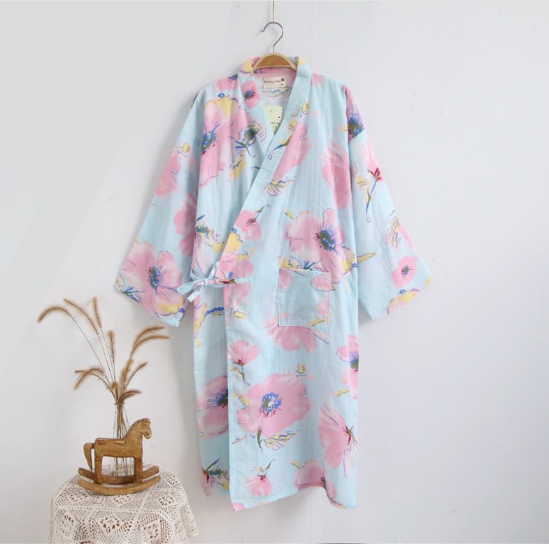 Bông gạc mỏng và áo choàng cotton nam giới và phụ nữ kimono áo choàng tắm đồ ngủ rất phẳng áo ngủ mùa xuân và mùa hè ren nightdress