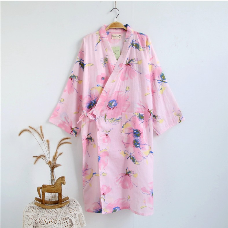 Bông gạc mỏng và áo choàng cotton nam giới và phụ nữ kimono áo choàng tắm đồ ngủ rất phẳng áo ngủ mùa xuân và mùa hè ren nightdress