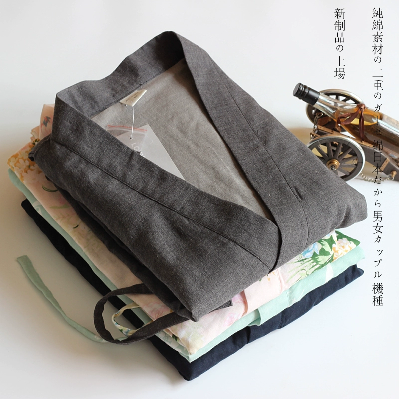Kimono gạc cotton phong cách Nhật Bản đôi nam nữ dịch vụ nhà đồ ngủ cotton đại học Nhật Bản quần áo tắm hơi mồ hôi - Nam giới